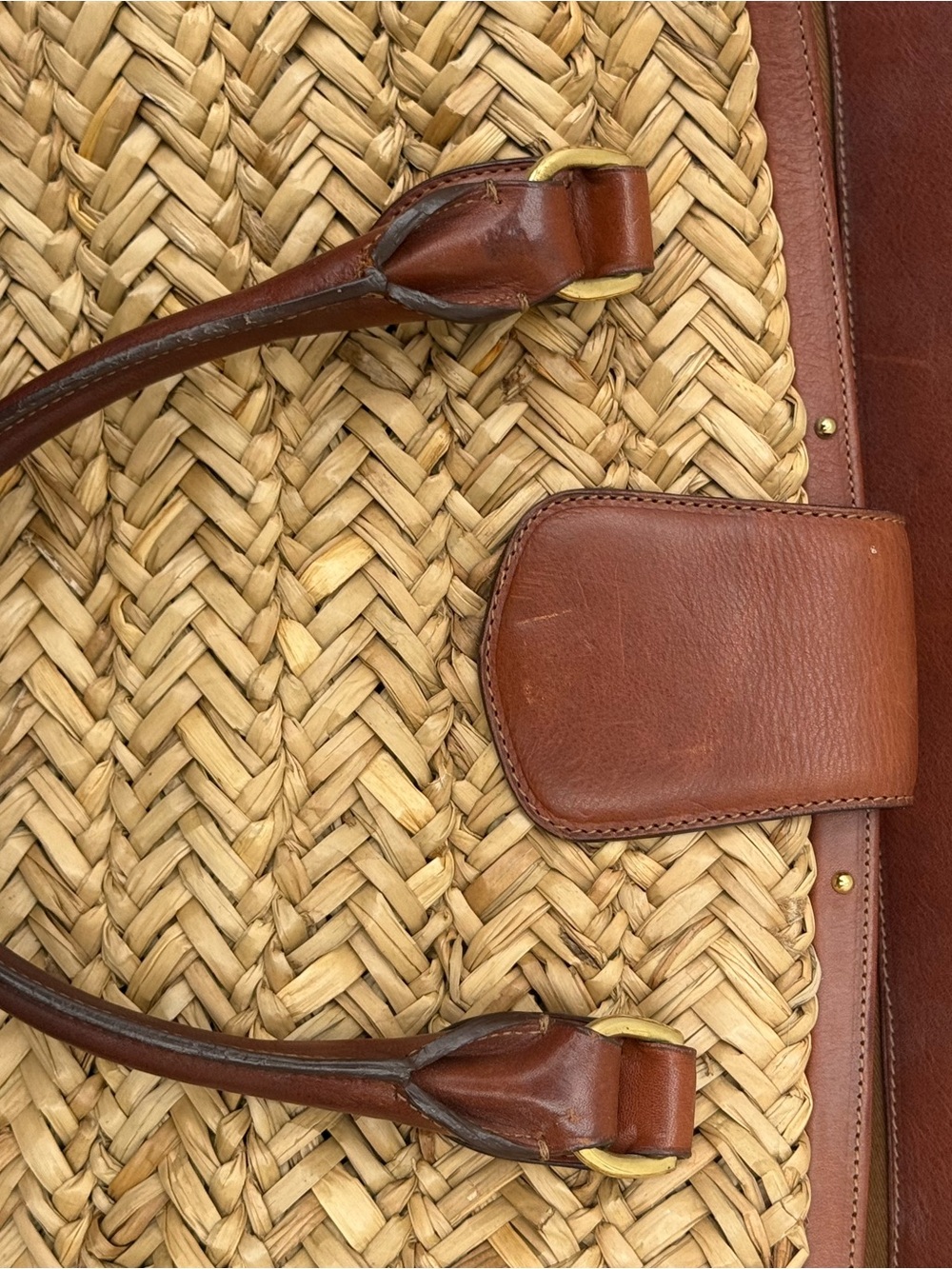 Ralph Lauren Woven Straw Tote Bag with Brown Leather Trim - Picture 6 of 9